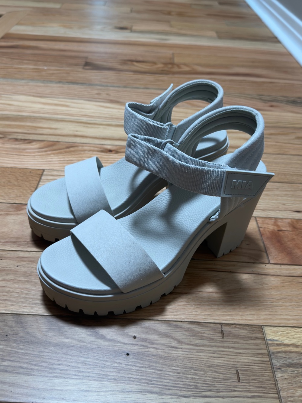 MIA Cream Chunky Platform Block Heel Sandals